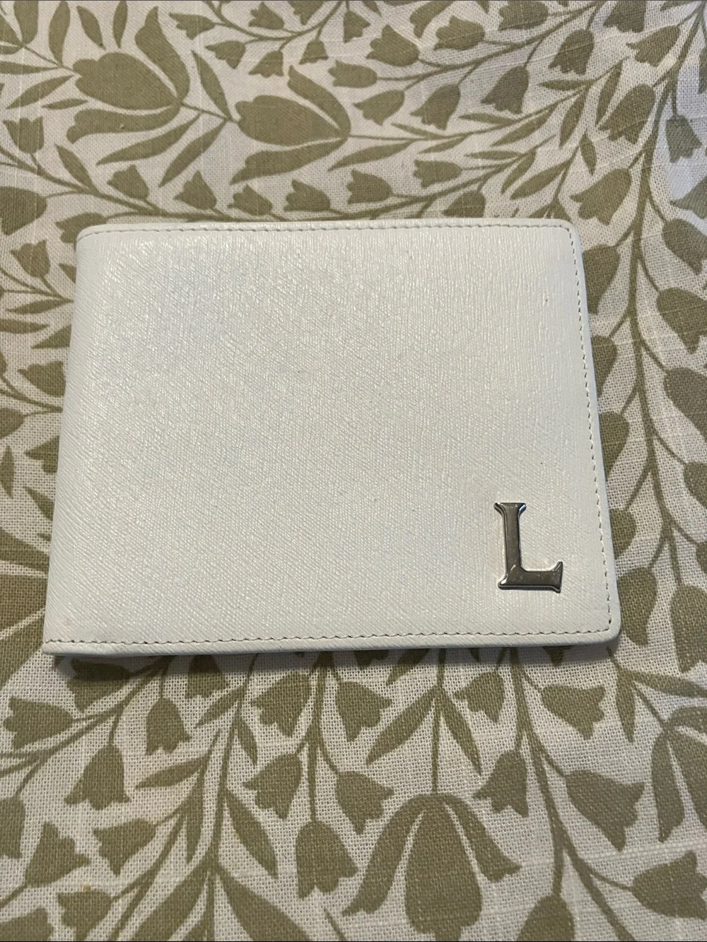 White Men's Leather Bifold Wallet with Silver 'L' Initial Lancaster